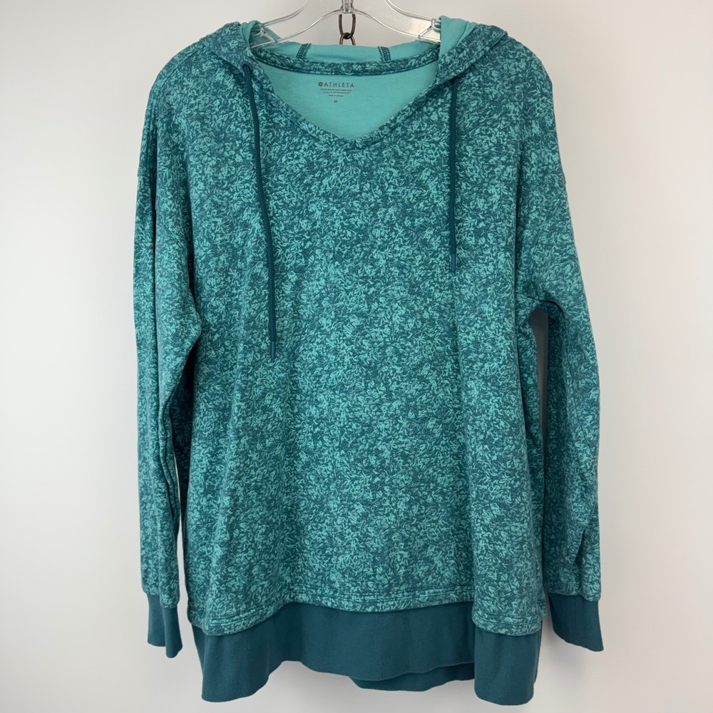 Athleta Hoodie Women M Teal Pullover Activewear Athleisure